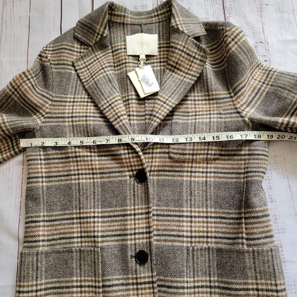 Maje Garion Plaid Wool Blend Blazer Nuetral Collared Women's 36 NWT - Picture 5 of 6